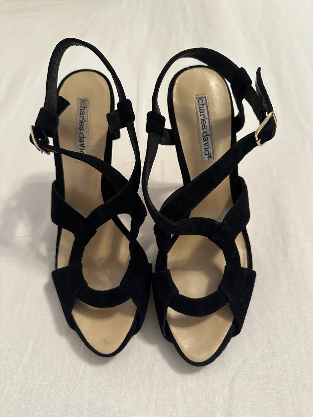Charles David Black Suede Strappy Slingback Heels